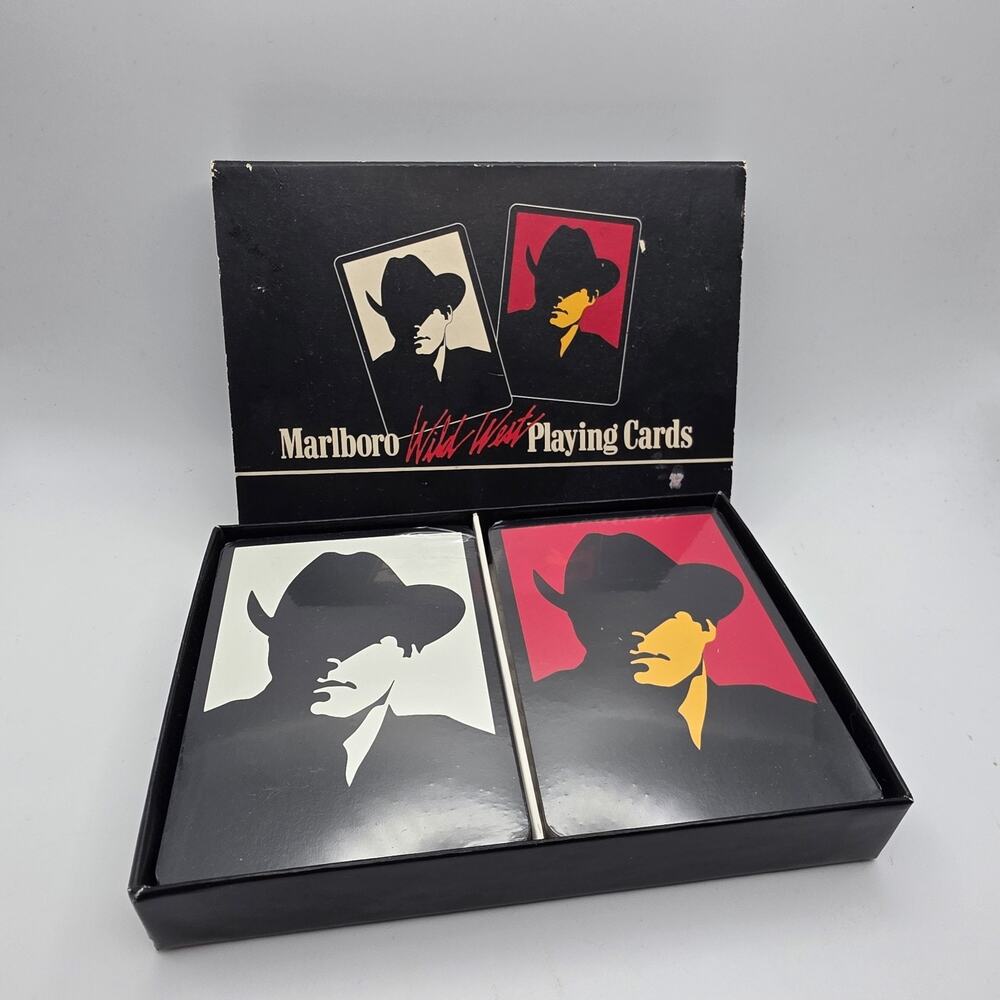 Vintage 2 Deck Box Set MARLBORO Wild West Playing Card Sealed Philip Morris 1991
